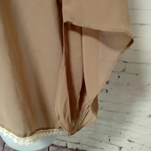 Umgee size Large Boho Peasant Sheer Brown Crochet Lace Top Blouse - Picture 3 of 10